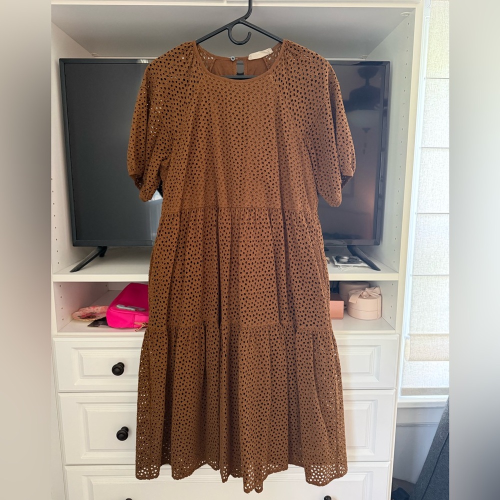Everlane brown eyelet midi dress, size S